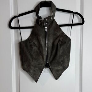 Windsor grey Faux-Leather Halter Zip Vest